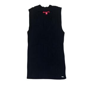 Guess Women's Medium Black Mock Neck Sleeveless ribbed Tank sweater stretch